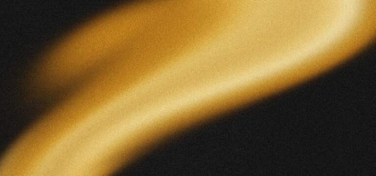 Luxury golden abstract wave gradient with metallic light glow on dark black background, smooth curved lines and subtle grain noise texture for modern banner backdrop poster and digital design