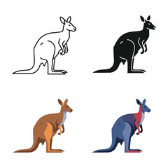 Four stylized illustrations of kangaroos in different colors and poses © HannanStock