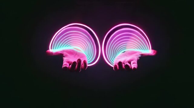 Abstract levitating hand surrounded glowing aura ring esoteric energy vibration mystic magic spell chakra healing spiritual meditation zen mind power occult soul surreal sound wave dynamic motion