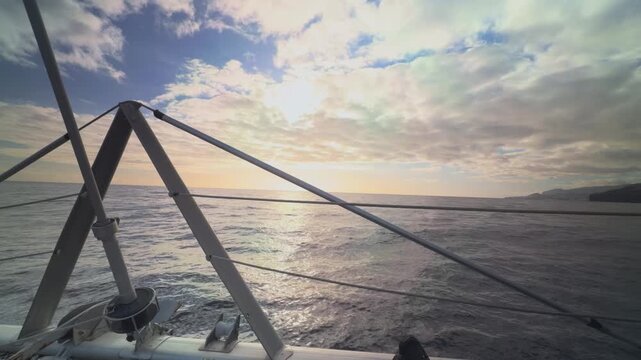 Sunset view from a luxury catamaran deck in Madeira, Apple Log 2 4K