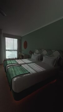 Luxury suite interior reveal shot on Apple Log 2, Madeira, Portugal, Vertical