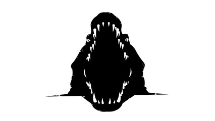 Silhouette of a Dinosaur Head with Open Mouth and Sharp Teeth, Scary Predator