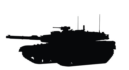 Silhouette of a modern battle tank against a plain white background © Saidul_Studio1984