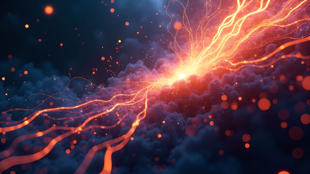 lightnings and thunder bold stike at summer storm. Generative ai.	
