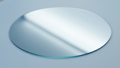 A perfectly clear, polished sapphire substrate wafer with subtle light reflections, showcasing its smooth, reflective surface