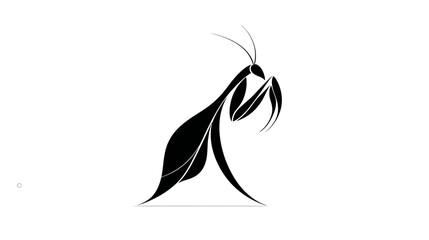 Simplified illustration of a praying insect against a white background with stylized forms