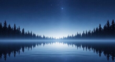 Fototapeta premium Starry Night Over Tranquil Forest Lake Reflection