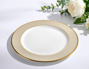 식기-커틀러리-그릇-접시-금색테두리 접시-금색라인 접시-비어있는 접시-테이블 센터피스-테이블 세팅