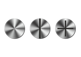 スピン加工が美しい金属ネジセット｜プラス・マイナス溝のメタル質感イラスト © mirai emu