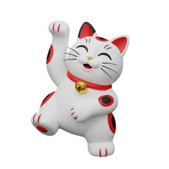 Obraz premium Happy Maneki-neko waving paw, Japanese lucky cat charm