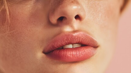 Fototapeta premium A woman with a pink lip is smiling