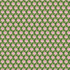 Seamless pattern of pink flowers on green background for wrapping paper