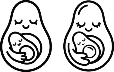Mother Avocado Embrace Line Art Icon