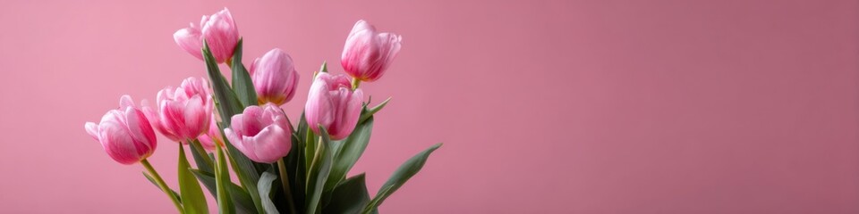 Fototapeta premium Delicate pink tulips against a soft pink background