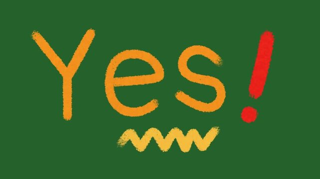 Hand-Drawn Orange Yes Text Animation with Energy | Vibrant Agreement 2D Animation hand drawn | Bright Success Message animated asset on green screen