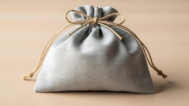 Serene still life capturing an elegant grey fabric pouch tied with string