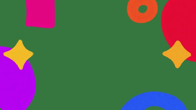Hand Drawn Colorful Geometric Shapes Floating Animation | Abstract 2D Hand Drawn Shapes Motion Effect on Green Screen Background