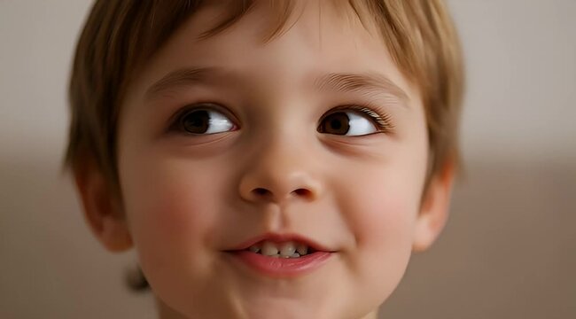 Close up portrait of a young boy with a playful expression and crossed eyes