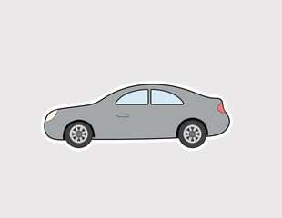 Obraz premium Gray car sticker illustration, ideal for automotive services, car rental, transportation icons, logistics, and commuting graphics in a clean doodle style