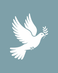 Obraz premium White Dove with Olive Branch Silhouette – Peace Symbol Minimal Vector Illustration