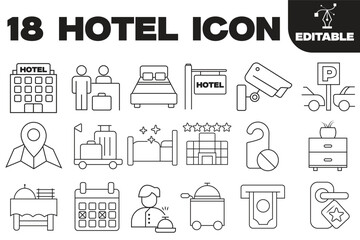 Fototapeta premium Hotel icon collection .Hotel services, Hotel elements Outline icons . Simple editable vector illustration 