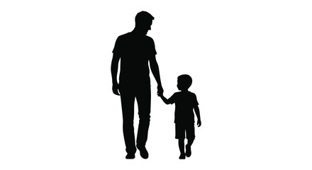 Father and son walking hand in hand a striking black silhouette high quality