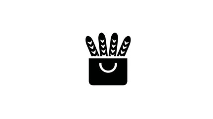 Obraz premium Black graphic of bag containing loaves of bread; white background