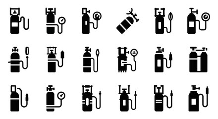 Collection of fire extinguisher icons displayed in a grid arrangement on a clean background from a straightforward viewpoint