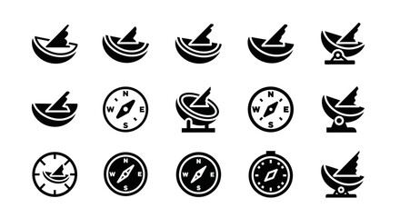 A collection of mortar icon illustrations with pestles, showcasing various designs and styles in a grid layout.