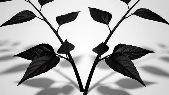 Black and White Plant Silhouettes with Shadows.