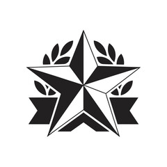 Obraz premium Star symbol with laurel wreath and ribbon badge for awards and recognition