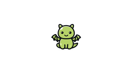 Obraz premium A cartoon-style illustration of a cute green dragon with small wings and a friendly smile