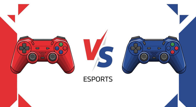 Dual Gamepads Facing Off, Showcasing Competitive Gaming and E-sports Contest