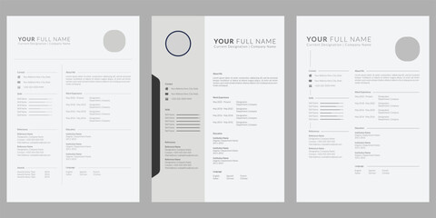 Ultra Minimalist Resume Templates Set With Quiet Luxury Aesthetic Circular Placeholders And Thin Dividers