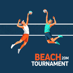 Obraz premium Dynamic Beach Volleyball Players Compete in a High-Energy Tournament Featuring Intense Action