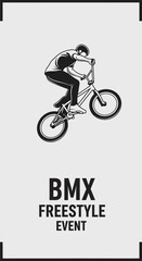 Naklejka premium Dynamic Black And White BMX Freestyle Action Illustration Depicting Stunt Performance