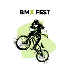 Naklejka premium Dynamic BMX Fest Illustration Depicting a Rider Performing a Stunt on a Bicycle