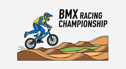 Fototapeta premium Dynamic BMX Rider Performing Stunt During Championship Race on a Racetrack