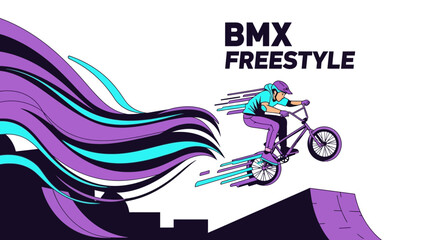 Naklejka premium Dynamic BMX Freestyle Illustration Depicting Rider's Thrilling Performance and Artistic Style