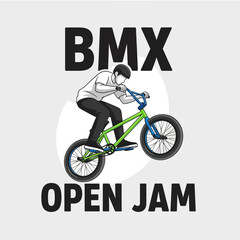 Fototapeta premium Dynamic BMX Rider Performing Stunt at Open Jam Event Showcasing Skill and Agility