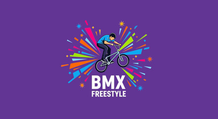 Obraz premium Dynamic BMX Freestyle Illustration Featuring An Energetic Rider Executing A Trick