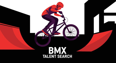 Fototapeta premium Dynamic BMX Rider Performing Stunt in a Vibrant Illustration for Talent Search Event