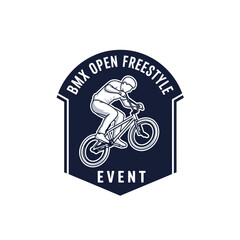 Naklejka premium Dynamic BMX Open Freestyle Event Logo Depicting Action and Competitive Spirit in Vector Art