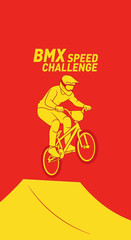 Fototapeta premium Dynamic BMX Rider Performing Stunt in Speed Challenge with Striking Graphic Design