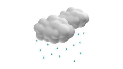 Soft Rainy Clouds Icon Watercolor Weather Illustration with Droplets