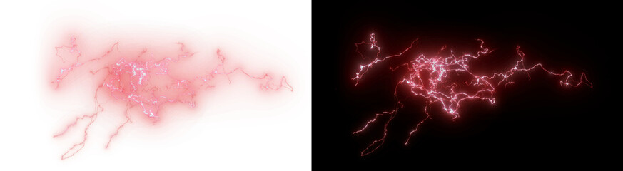PNG image of Intense red electric plasma discharge forming intricate branching patterns resembling natural lightning strikes on transparent background © rehena