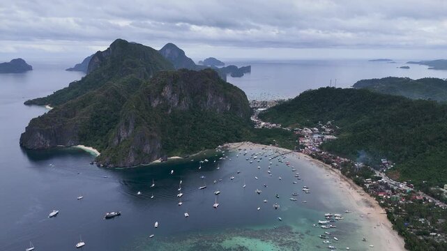 Philippines Drone Aerial View. Corong Corong Beach. Palawan Tropical Landscape. El Nido, Palawan, Philippines. Southeast Asia.