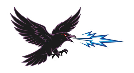 Fototapeta premium A stylized raven spews a stream of lightning on a white background