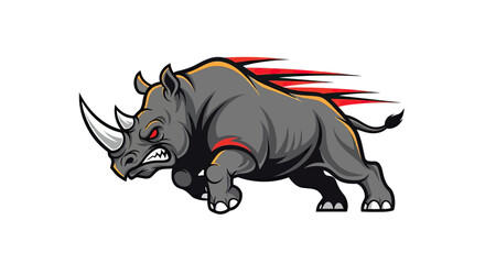 A fierce rhino charging forward with speed lines, red eyes, and a gray body © STwul