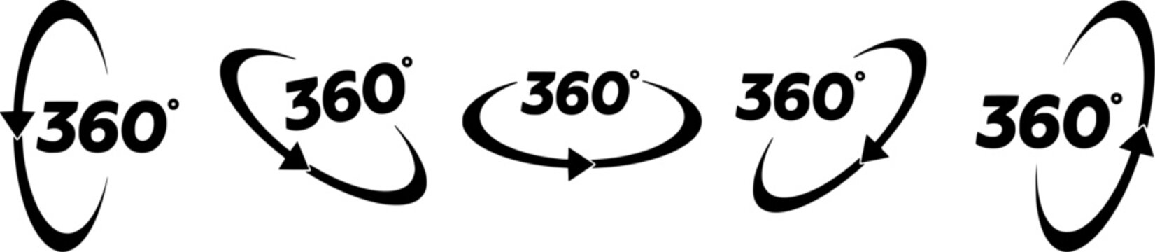 360 Degree Rotation Arrow Icons Circular Spin Vector Set